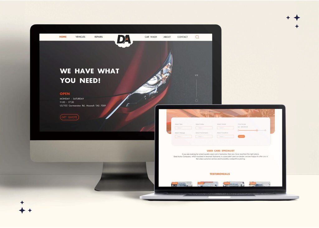 Website For Car Retailer deal autos layout render